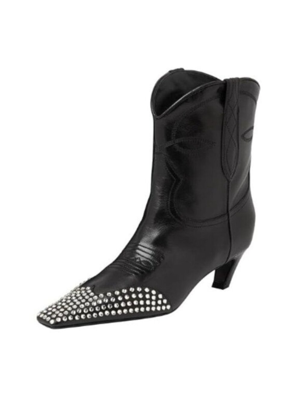 FSJ Women Square Toe Comfort Kitten Low Heel Ankle Boot Pull On Bootie Black